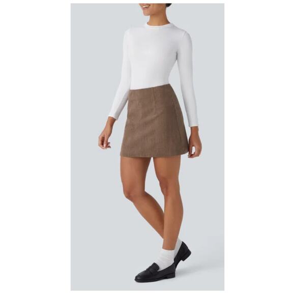 Halara Brown High Waisted Back Zipper 2-in-1 Corduroy A-Line Casual Skirt, XL - Picture 1 of 10